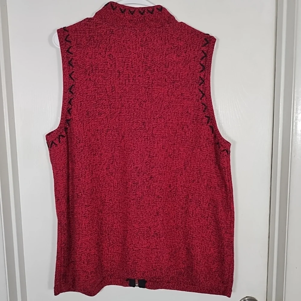 CJ Banks Ramie Knit Sweater Vest 1X  Red/Black Hand Embroidered Full Zip